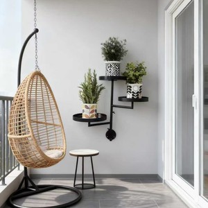 Soporte de Pared para Plantas de 3 Niveles, Soporte Metálico Circular Negro, Estante Decorativo Multifuncional para Flores de Interior - Product Image 2