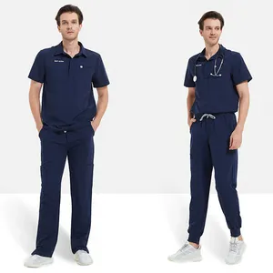 OEM Short Sleeve Polo Scrubs Suit Set Men Medical Nursing Hospital Scrubs Uniforms Sets For Men