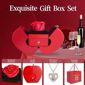 Nouvelle impression personnalisée fleurs préservées Rose en forme de coeur rouge bague de fiançailles boîte pour proposition promesse saint valentin - Product Image 2