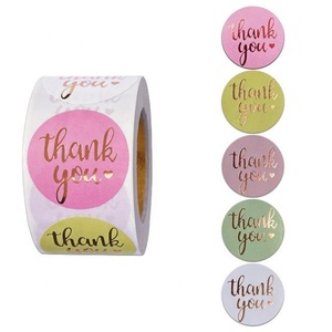 Etiquetas Adhesivas de Papel Rosa con Lámina, Rollos de Etiquetas de Agradecimiento para Boda, Sellos para Sobres de 1 Pulgada, Papelería Bonita Hecha a Mano, Etiquetas de Agradecimiento - Product Image 2