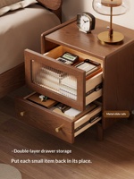 Table de chevet étroite en bois massif de style japonais avec doubles portes, poignées métalliques, rails silencieux, ultra-mince, luxe léger CTG063