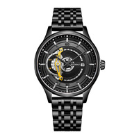 Montre mécanique automatique de luxe pour homme, cadran unique avec roue visible, affichage de la date, bracelet en acier inoxydable, montre de sport étanche