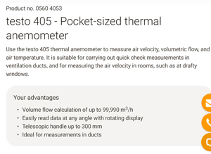Anémomètre à fil chauffant Testo 405-V1 Mini 0560 4053 Instrument de mesure de la vitesse de l'air - Product Image 3