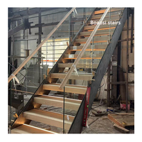 Escalier flottant moderne à poutre simple/double avec éclairage LED à capteur, garde-corps en verre, écoénergétique, pour hall intérieur, couleurs personnalisables