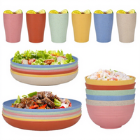 Ensemble de vaisselle en paille de blé, 16 pièces, écologique, compatible micro-ondes, vaisselle moderne minimaliste, assiettes, bols, tasses, réutilisable