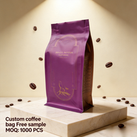 Sac d'emballage pour café à fond plat OEM, logo personnalisé, finition mate ou brillante, sac pour grains de café