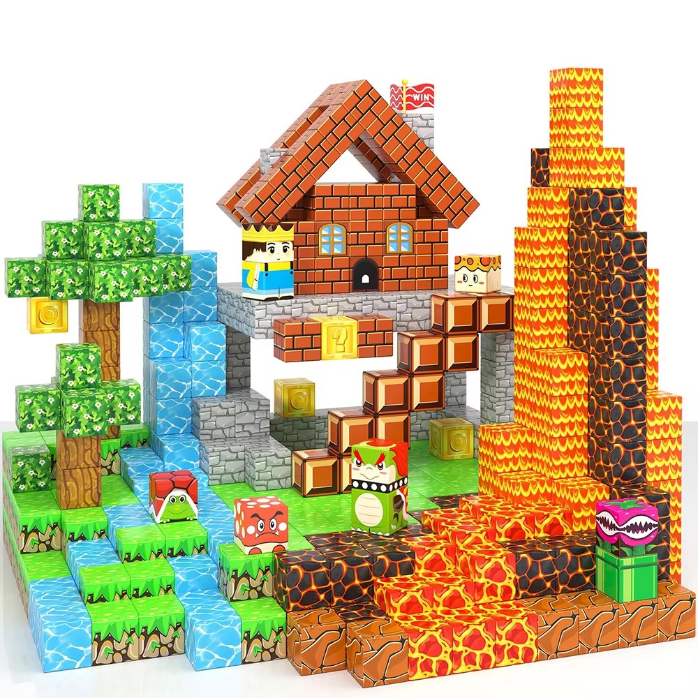 Magnetic Blocks Building Set - 100PCS STEM Educational Toys For Kids Ages 3-12 | Creative Magnetic Cubes With Trains & Treasure Chests