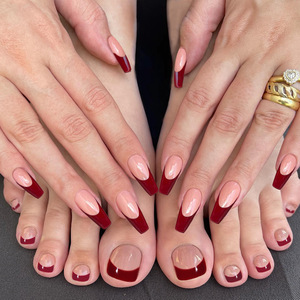 48 faux ongles ABS français en forme de cercueil à presser, couvrance totale, avec colle pour salon - Product Image 1