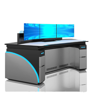 Bureau de bureau moderne en métal avec tiroirs de rangement et éclairage d'accentuation LED bleu pour usage commercial - Product Image 1