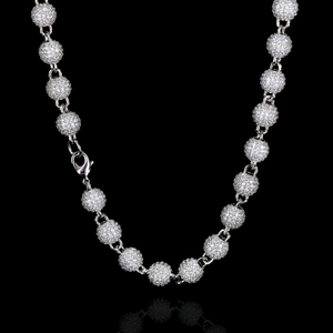 Collana Nuoya da 8mm per Donne, Catena Placcata <span class=keywords><strong>Oro</strong></span> con Micro Pavé di Zirconi, Gioiello con Perline Rotonde - Product Image 2