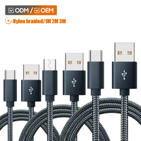 Cable de Carga USB Trenzado de Nailon de 1m/2m/3m Micro USB para Android y Computadora con Carga Rápida de 2.1A