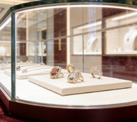 Vitrines de présentation complètes pour bijouterie haut de gamme, sur mesure, en velours bordeaux, avec cadre doré, éclairage LED, durables, murales, GZowin