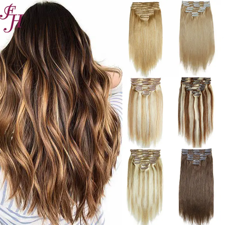 FH wholesale double weft drawn remy clip ins natural virgin hair clip in extensions clip in hair extensions 100% human hair