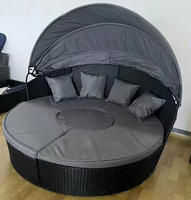 Canapé-lit rond en rotin moderne avec pare-soleil réglable - Ensemble de salon de jardin pliable