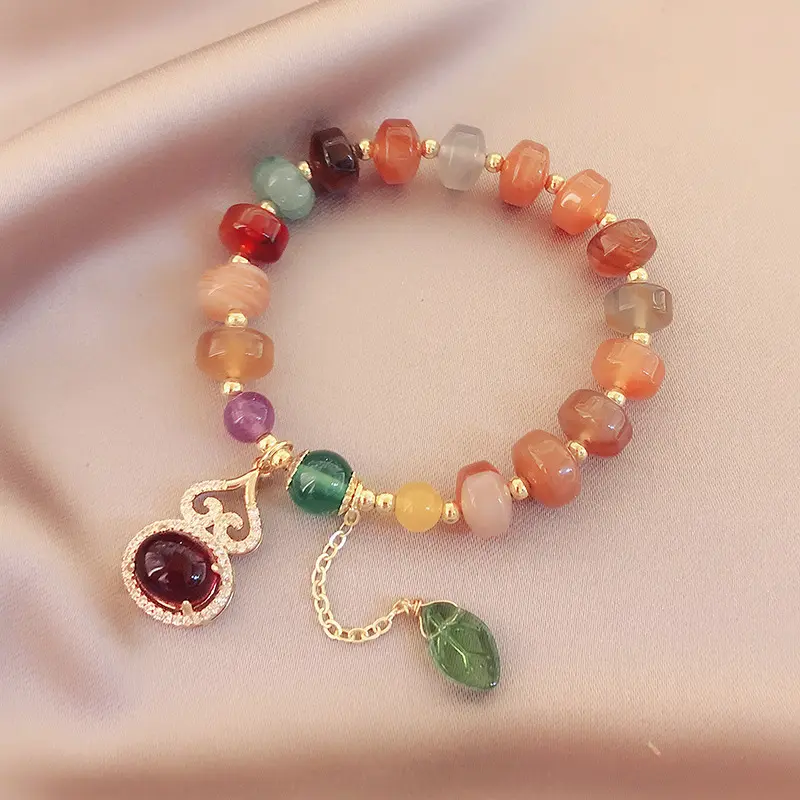 Pulsera de piedra Natural de Color, pulsera de cuentas de Jade hecha a mano, borla de ágata, bendición personalizada, pulsera de calabaza, regalo de joyería para mujer