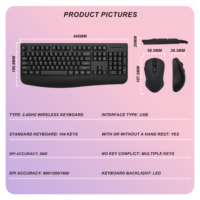 Combo de Teclado y Ratón Inalámbricos, Teclado Inalámbrico de Tamaño Completo de 2.4GHz con Reposamuñecas Cómodo y Ratón Inalámbrico Óptico