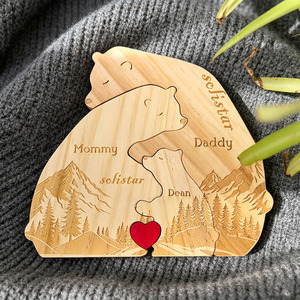 Regalo di inaugurazione casa personalizzato, decorazione rustica con nome di famiglia, puzzle in legno con <span class=keywords><strong>nomi</strong></span> personalizzati, ricordo di famiglia con orso. - Product Image 5