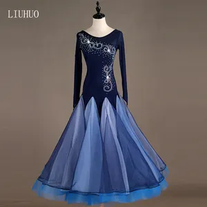 Traje de baile moderno de alta calidad, falda de competición, vestido de baile de salón de vals completo de ropa de Baile Estándar Nacional perforada