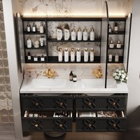 Ensemble de meuble-lavabo mural de luxe pour salle de bain, avec vasque intégrée en dalle de roche, meuble-lavabo en bois avec lavabo, style vintage