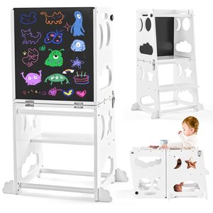 Torre di apprendimento Aiuti in cucina mutevole tavolo e sedia Montessori con lavagna in piedi passo sgabello torre bianca per il bambino - Product Image 1