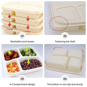 Hộp Đựng Thức Ăn 4 Ngăn Bằng Bột Ngô Thân Thiện Với Môi Trường Có Thể Phân Hủy Sinh Học Mang Đi Bột Ngô Hộp Cơm Trưa Bento Có Nắp - Product Image 3