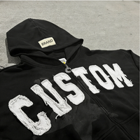 Produsen Hoodie Bordir Aplikasi Distressed Custom, Hoodie Crop Boxy Vantage Acid Washed dengan Ritsleting untuk Pria