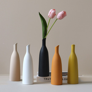 Vase de table en céramique blanche minimaliste moderne, vase à fleurs unique pour la décoration de la maison - Product Image 3