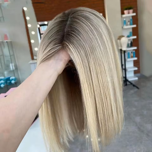 Peluca de Cabello Humano 100% con Encaje Frontal, Color Rubio <span class=keywords><strong>Ceniza</strong></span> con Reflejos, Estilo Ombre Suave, Cabello Liso, Densidad 150, Pre-Desplumada con Baby Hair - Product Image 3