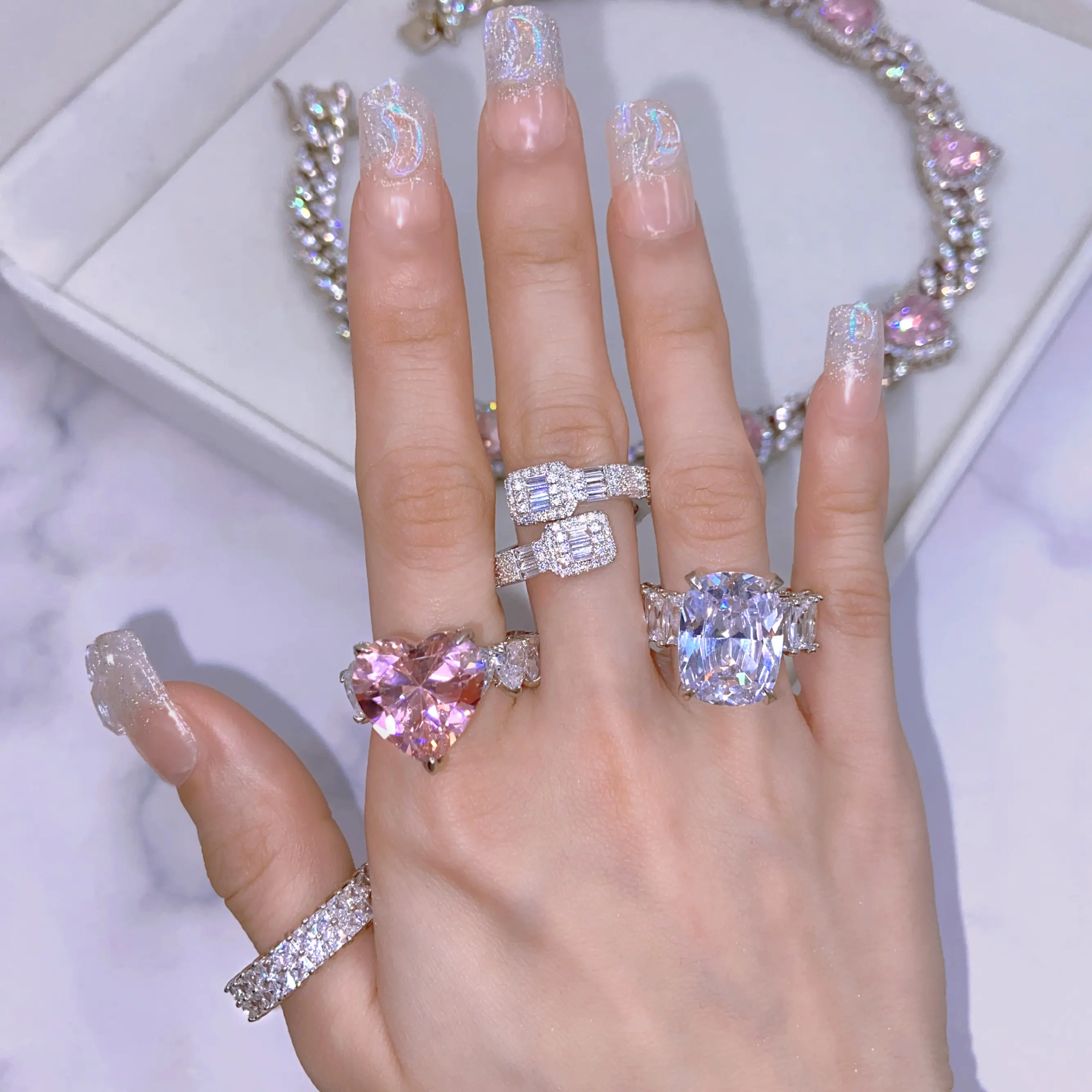 Timeless Pink Cz Ring In 18K Gold Plated Heart Zircon Diamond Wedding Finger Ring Women