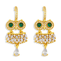 Joyería de moda Pendientes Chapado en oro 18K Joyería para mujer Zirconia Pendientes de aro Animal Búho Pendientes