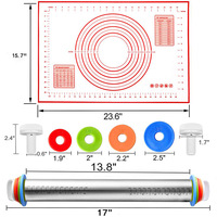 Rouleau à pâtisserie en acier inoxydable de 17 pouces avec tapis en silicone, échelles de mesure d'épaisseur réglables pour la pâtisserie
