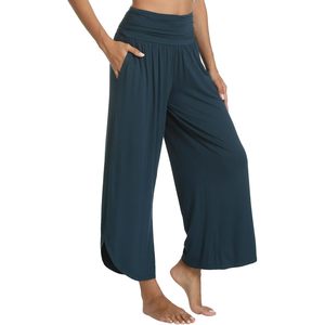 Pantalones de Yoga Anchos Personalizados para Mujer, Cintura Alta, Suaves, de Viscosa de Bambú, con Bolsillos, Color Verde Azulado Oscuro, Talla XXL - Product Image 5