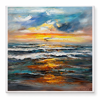 Superbe Peinture à l'Huile Impasto Coucher de Soleil sur l'Océan Peinte à la Main, Art Mural Texturé 3D Paysage Marin sur Toile pour Décoration de Salon et Villa