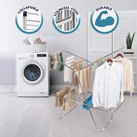 Séchoir à linge pliable sur pied à 2 niveaux en acier inoxydable avec ailes réglables