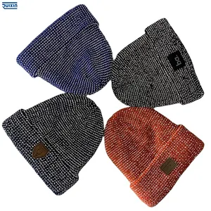 Reflective Material Polar Fleece Inside Customized OEM Brand Hat bulk Beanie acrylic Custom Hat