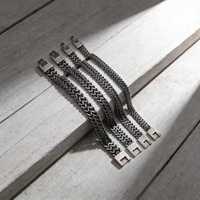 Bracelet à double chaîne en acier inoxydable géométrique pour homme, style hip-hop, avec breloques cachmières