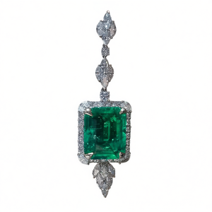 Colgante de diamante con corte esmeralda de platino con diamantes naturales certificados por GIA para mujer, estilo clásico de boda, piedra verde - Product Image 1