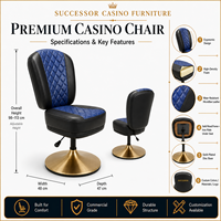 Chaise de casino haut de gamme SUCCESSOR avec siège en cuir réglable et base métallique stable pour projets de salle de jeux