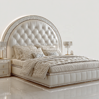 Lit contemporain King-Size avec tête de lit miroir diamantée et éclairée, mobilier de chambre moderne en bois massif personnalisé, style européen classique