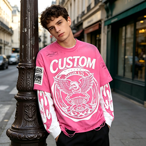 Camiseta de manga larga para <span class=keywords><strong>hombre</strong></span>, personalizada, de 300GSM, de corte holgado y estilo retro urbano, con lavado ácido y efecto desgastado - Product Image 3