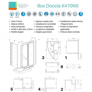 Box Doccia Scorrevole a 3 Lati Kamalu K410NS Senza Telaio Moderno Pieghevole in Acciaio Inox con Vetro Serigrafato per Bagno - Product Image 6