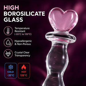 Medizinisches Borosilikatglas Analplug mit Rosa Herz-Basis Gerippter <span class=keywords><strong>Glasdildo</strong></span> für Temperaturspiele B2B Großhandel - Product Image 2