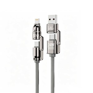 สายชาร์จแบบรวม 4-in-1 ความเร็วสูงพิเศษ 240W – ซิลิโคนเหลว + โลหะผสมสังกะสี สำหรับโทรศัพท์ iPhone iPad Android - Product Image 1