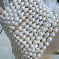 Chaîne de perles de culture d'eau douce de Zhuji, qualité AA, forme riz, 7-8 mm, blanches, semi-finies, pour la fabrication de bijoux