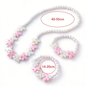 Set di Gioielli Classico in Plastica per Bambine con Farfalle e Perle, Collana e Braccialetto con Perle Finte Rosa e Bianche, Regalo Carino - Product Image 6