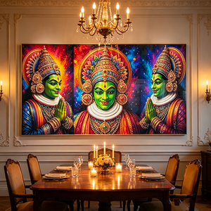 Modern Islamic 3 Panel <b>Framed</b> Wall Art Indian Kathakali Dance Colorful Folk Cultural Print Crystal Porcelain <b>painting</b> Home Decor - Product Image 5