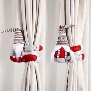 Joyeux Noël Décoration de la maison Rayures Imprimer Peluche Barbe Gnomes Rideau Crochet Pour Réglage De La Scène