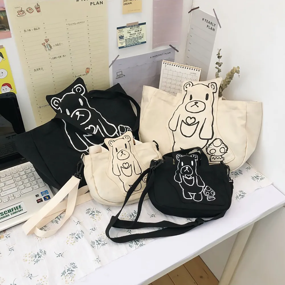 special typical creative bear shape shoulder bag hand-held canvas bag Japanese students literature retro shopping bag