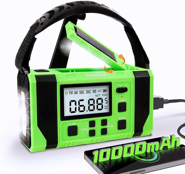 10000mAh Emergency SOS Weather Radio, Solar Hand Crank, LCD Digital AM FM NOAA Shortwave Radio 360° Reading Lamp, Headphone Jack