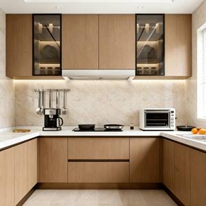 Gabinetes de Cocina Modernos de Lujo en Beige 2026, Juego de MDF y Melamina Personalizado con Almacenamiento de Puerta de Vidrio y Electrodomésticos Integrados - Product Image 3